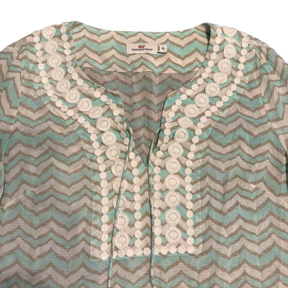 Vineyard Vines Women’s swim coverup aqua gray chevron embroidery tassel Size M - Picture 3 of 7